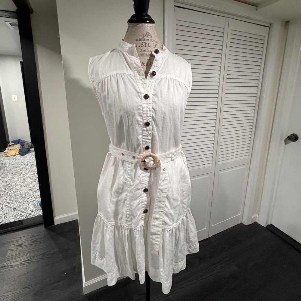 Banana Republic White Linen Button Down Belted Dress
